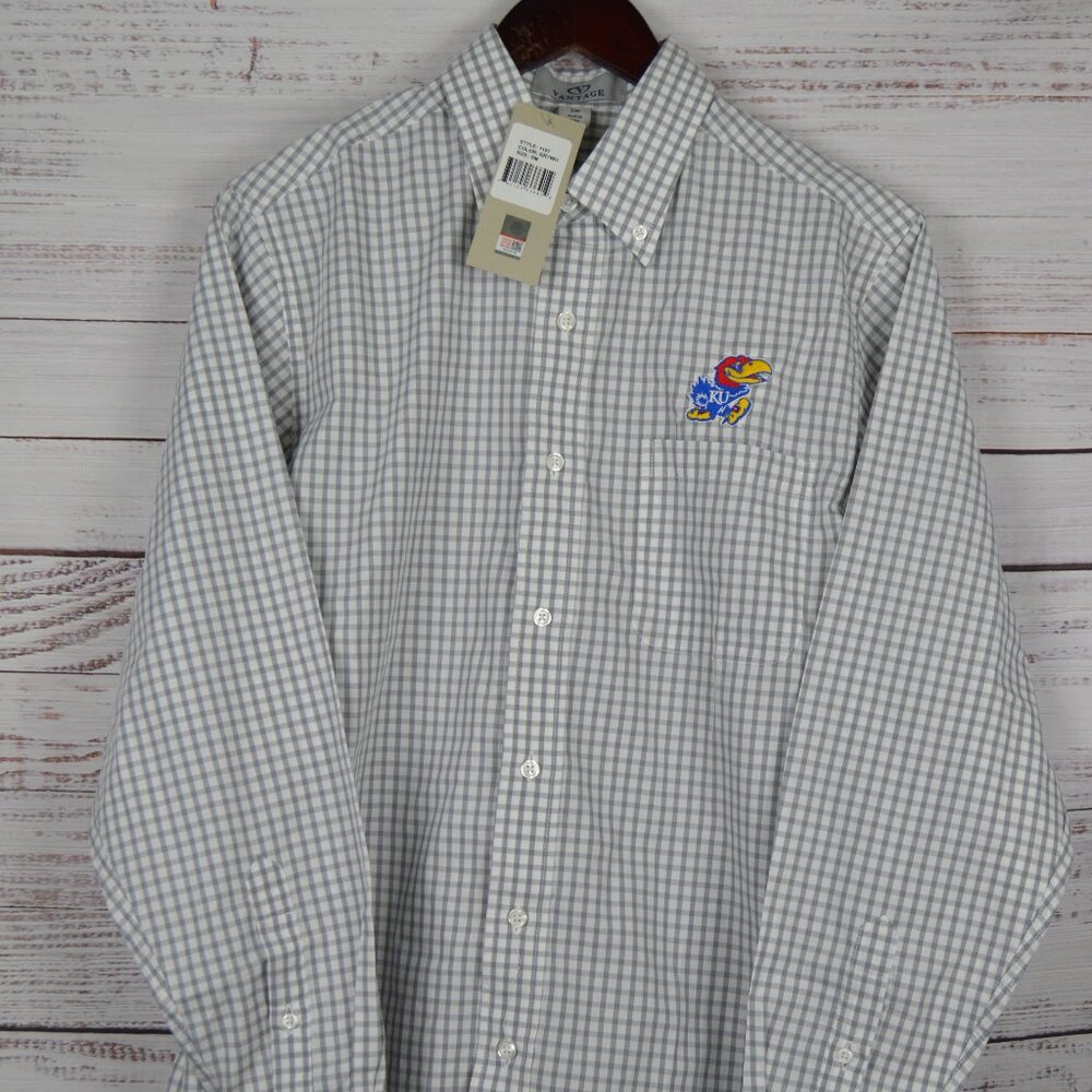 Kansas Jayhawks Shirt Mens Small Plaid Long Sleeve Casual Button Down NWT